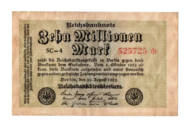 Reichsbanknote Zehn Millionen Mark Berlin 1923