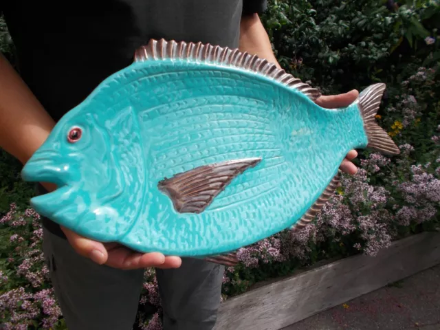 1920's BAVENT Made in France Majolica XLarge Serving platter  Sole Fish  unique