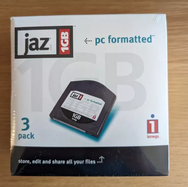 Iomega Jazz 1 GB disks, pack of 3, pc formatted, brand new unopened