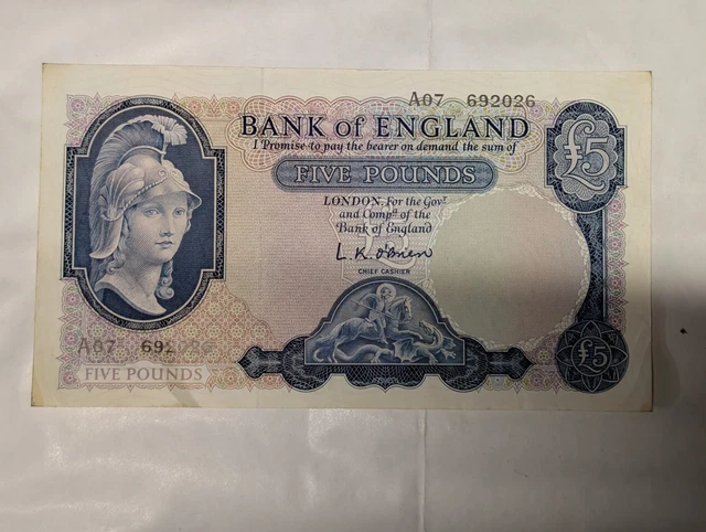 O'BRIEN FIVE POUNDS £5 bank note £0.01 - PicClick UK