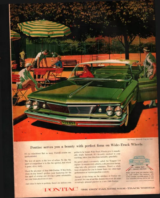 1959 Pontiac PRINT AD New Green 1960 Bonneville Vista Hardtop Tennis Theme b3