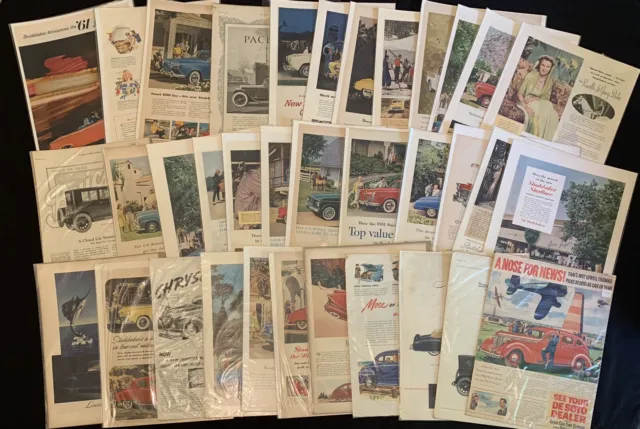 36 VTG 1920-60s CAR ADVERTISING Magazine Pages STUDEBAKER PACKARD CHRY BUICK DeS