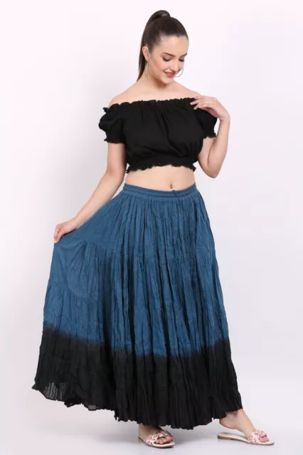 Women's 25 Yard 4 Tiered Bohemian, Flamenco, Gypsy long Skirts - Teal/Black UK