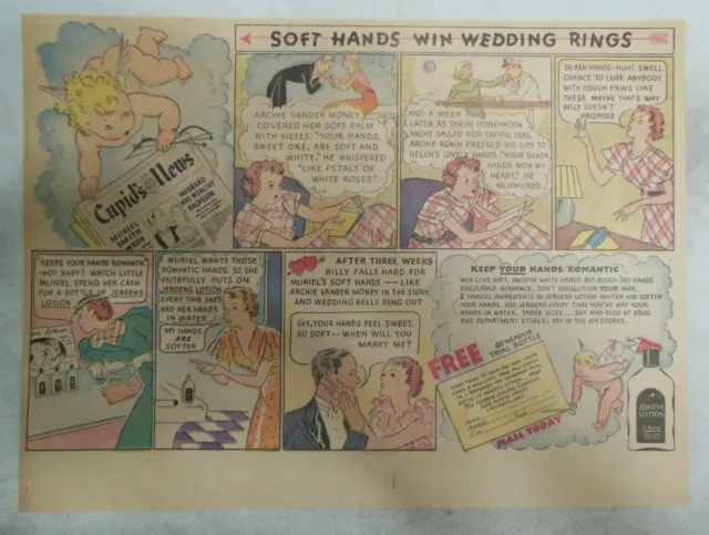 Jergens Lotion Ad: Soft Hands Win Wedding Rings ! from 1940's Size: 11 x 15 inch