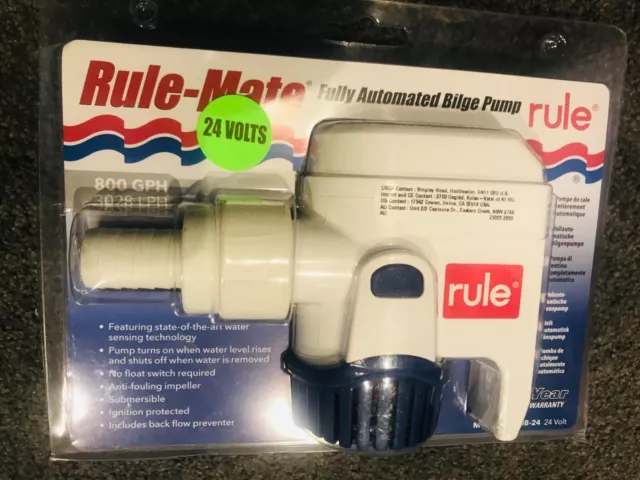 Rule Mate 800GPH Genuine Automatic Bilge Pump Submersible 24v