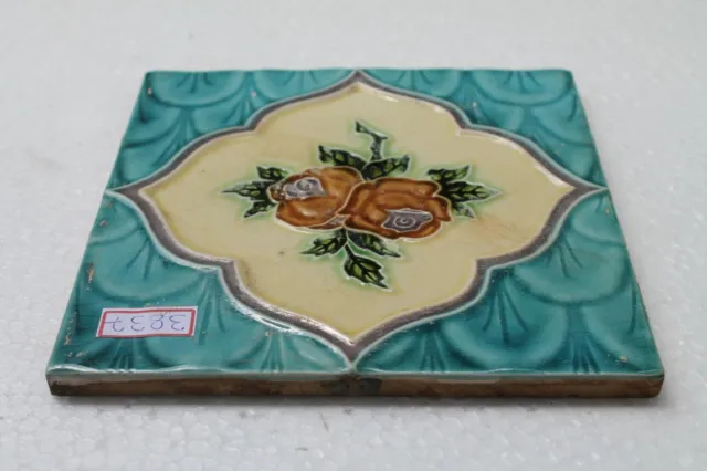 Vintage Tile Nouveau Majolica Rose Flower Design Japan Made Collectible NH3837 3