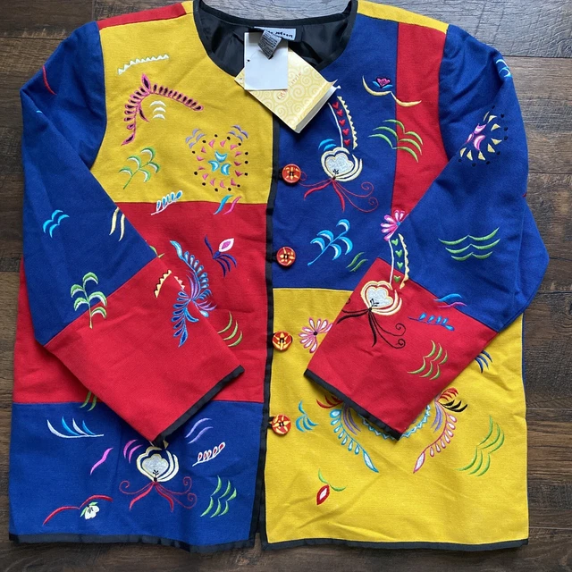 Vintage Indigo Moon XL Funky Patchwork Women's Jacket Blazer NWT Embroidered