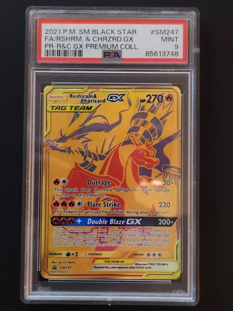 2021 Pokémon SM Black Star Reshiram & Charizard Tag Team GX Promo SM247 PSA 9