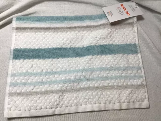 Caro Home Fingertip Towel (1) Blue Gray White Stripes 12 X 18 100% Cotton Nwt