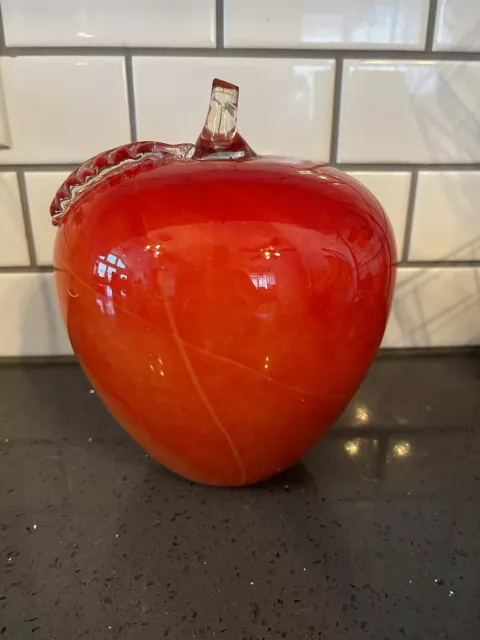 Huge Large Red Apple Fruit Art Glass 8.5” Tall Figure