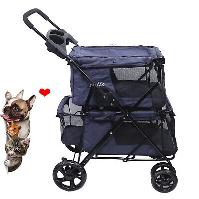 2 capas carro para perros plegable con cesta de almacenamiento Pet Stroller Maxi Capacidad 15 kg