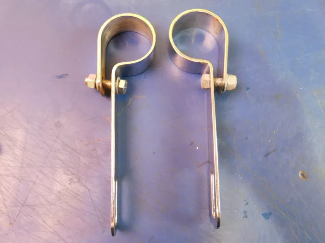 2 Chrome 1 3/4" X 5" Exhaust P Clamps Harley Davidson & Custom Choppers