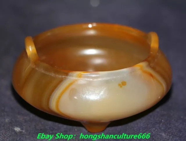 Rare Chinese Natural Red Agate carnelian Carved 3 leg incense burner Censer