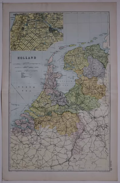 1910 Original Landkarte Holland Amsterdam Brabant Gelderland Utrecht Haag