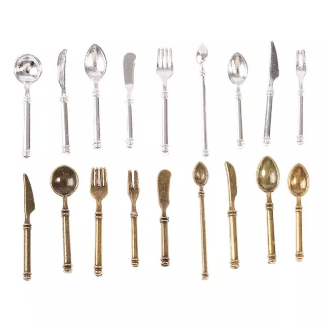 9PC OLD Copper Silverware Dollhouse 1:12 Scale Miniatures Tableware Knife Spoon