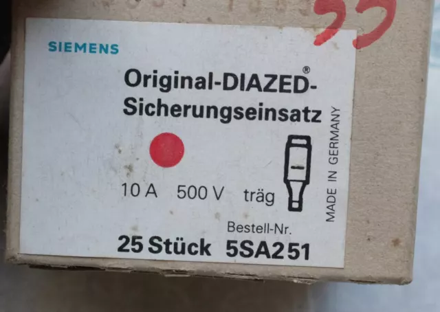 15x Siemens 5SA251 Fusible de type DIAZED E16, 10A, gL 500V. Lot de 15 2