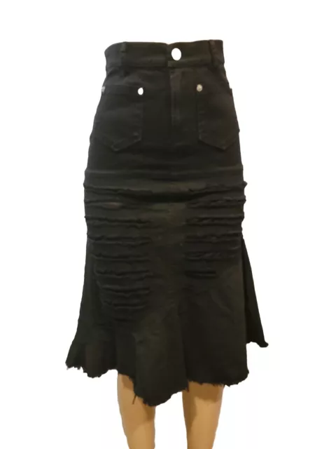 Ledoux USA High Waisted DISTRESSES BLACK SKIRT WOMEN'S  SIZE L STRETCHY DENIM #H