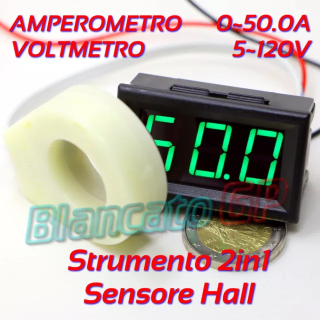 2IN1 AMPEROMETRO ± 50A DC CON SENSORE HALL VOLTMETRO 5V - 120V ammeter voltmeter
