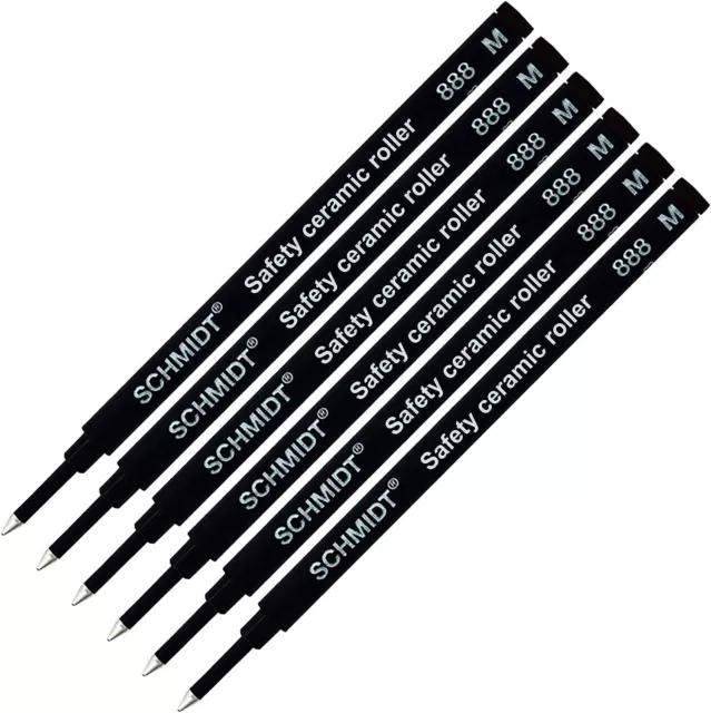 Schmidt 888 Black Medium Rollerball Refill Waterman Compatible Refills x 6