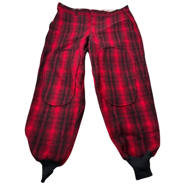 Vintage Woolrich Heavy Wool Plaid Red Black Hunting Outdoors Pants Knee Pads 40