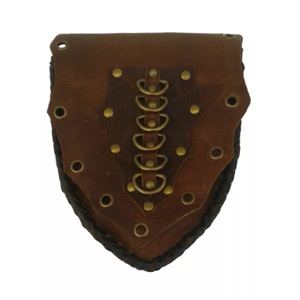 LARP Medieval Reenactment Leather Belt Decorative Pouch Shield in Black Brown