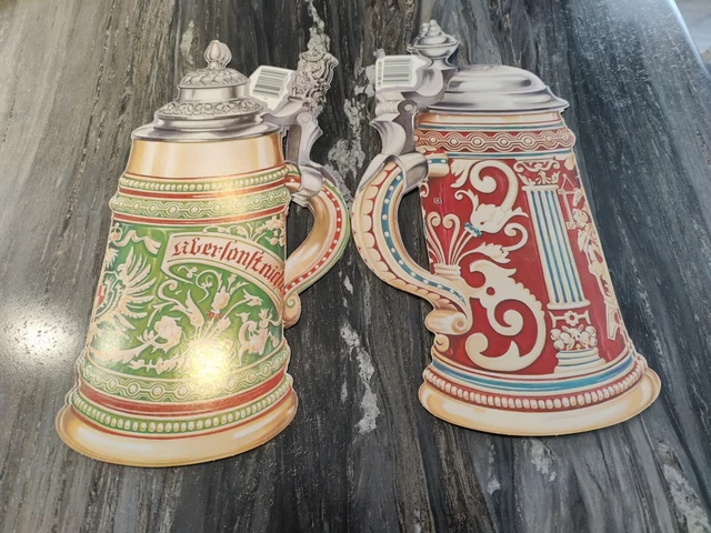 6 German Beer Stein Die Cut Cardboard Signs 15" Tall 3 of each.