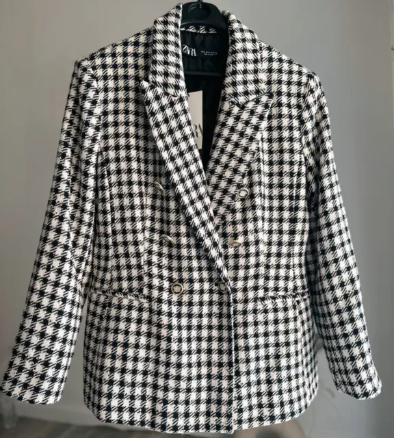 Zara Double Breasted Plaid Blazer New MEASUREMENTS M L XL