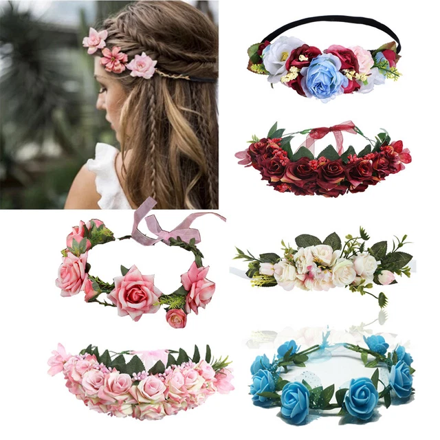 Bohemian Flower Crown Hairbands Faux Floral Garland Wedding Hair Wreath for Girl