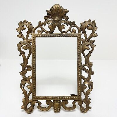 Antique Ornate Gilt Cast Iron Easel Back Rococo Scroll Picture 5x7 Photo Frame