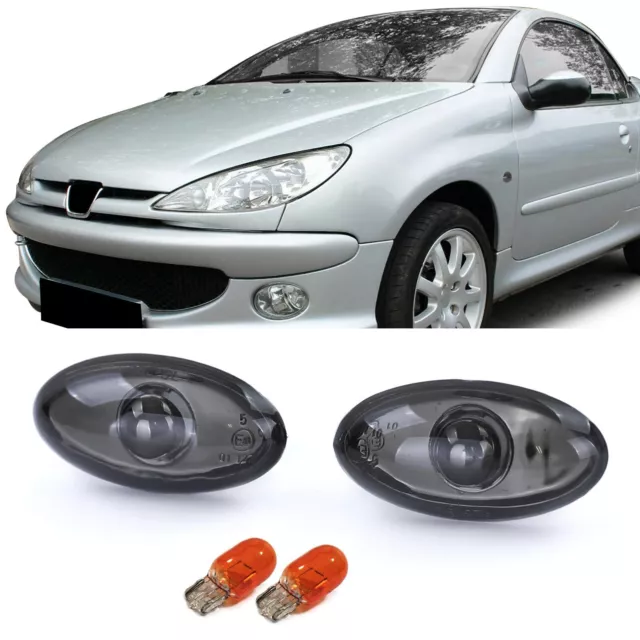 Klarglas Seitenblinker Schwarz Smoke für Peugeot 107 206 SW CC 307 407 607