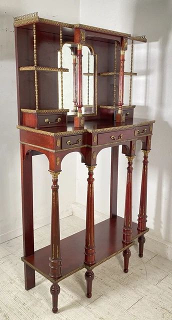 Antica Consolle Etagere Specchio Alzata Mogano Primi 1900 Decori Bronzo Cassetti