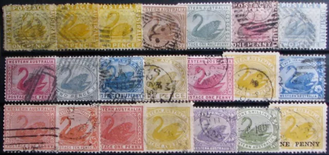 1865-1912 WESTERN AUSTRALIA #30-103: Fine Used - Lot of 21 early "SWAN" issues