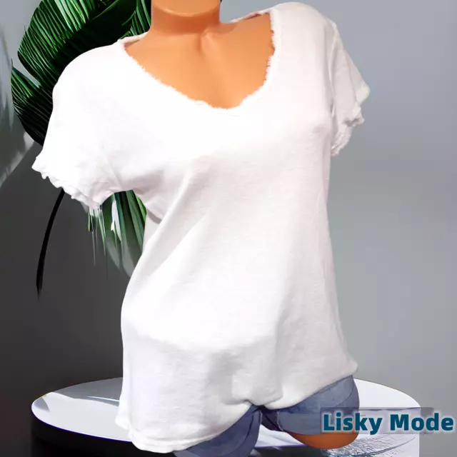 Italy Basic Damen Shirt Waschung T-Shirt Top Cotton Dehnbar Weiß 38,40  kl.42 3