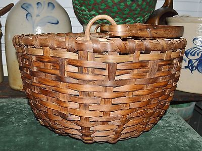 Antique 1800's Maine Gathering Picking Basket Woven Splint Bent Wood Handle AAFA 3