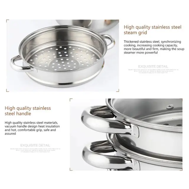 28cm Double Layer Steamer Pot Glass Lid Stainless Steel Steaming Boiler