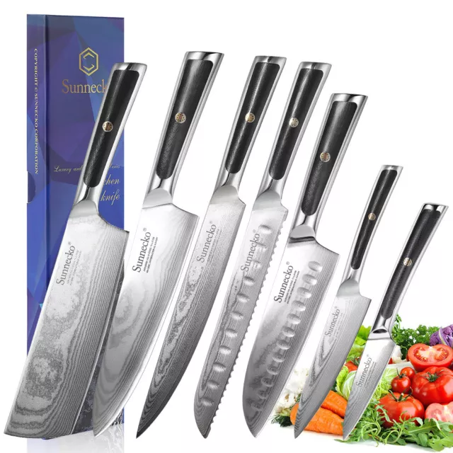 7pcs Kitchen Knife Set Japanese Chef Knife Damascus Steel Meat Slicer Cook Tool