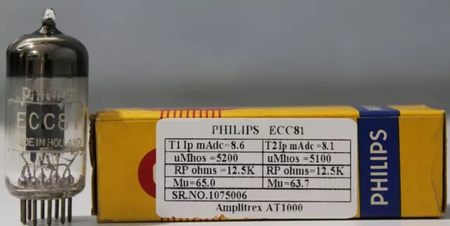 ECC81 12AT7 Philips NOS NIB O getter made in Holland Amplitrex tested 1 Pc