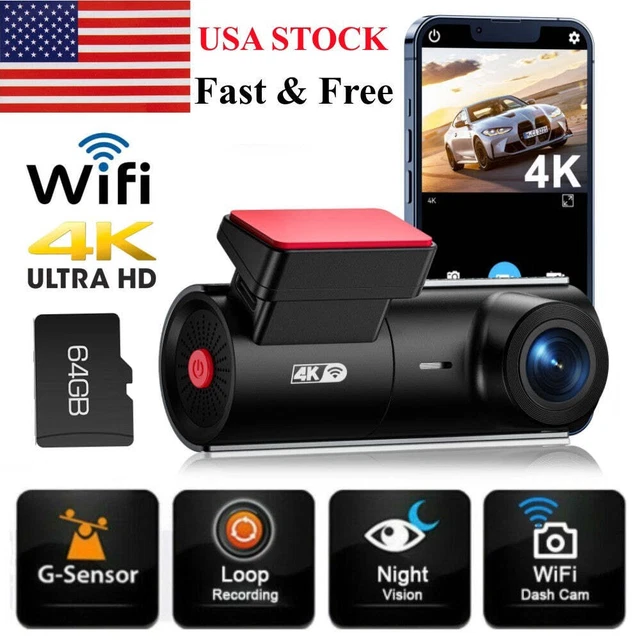4K ULTRA HD Dash Cam Wifi Car Camera Parking Monitor Night Vision +64GB