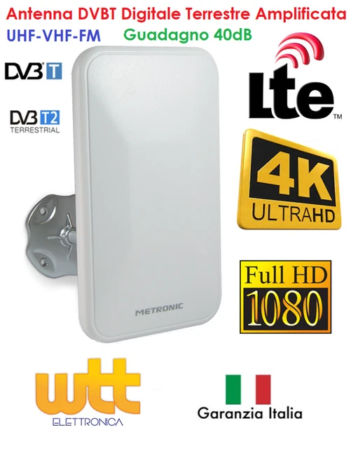 Antenna TV Digitale Terrestre Amplificata 35dB – Interno/Esterno, Base Magnetica Per Auto, Camper E Casa