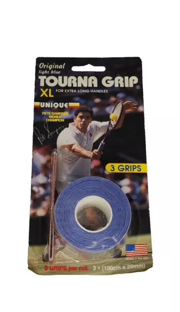 Vintage Tourna Grip Light Blue Tennis Racquet Grips 3 Pack NOS New Pete Sampras