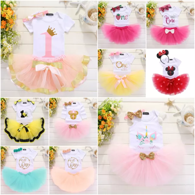 New Cute First Birthday Baby Girls Outfit Set Top Tutu Skirt Party Kids Clothes