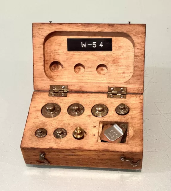 Vintage Antique Wood Boxed Set Apothecary Pharmacy Calibration Grams Weights