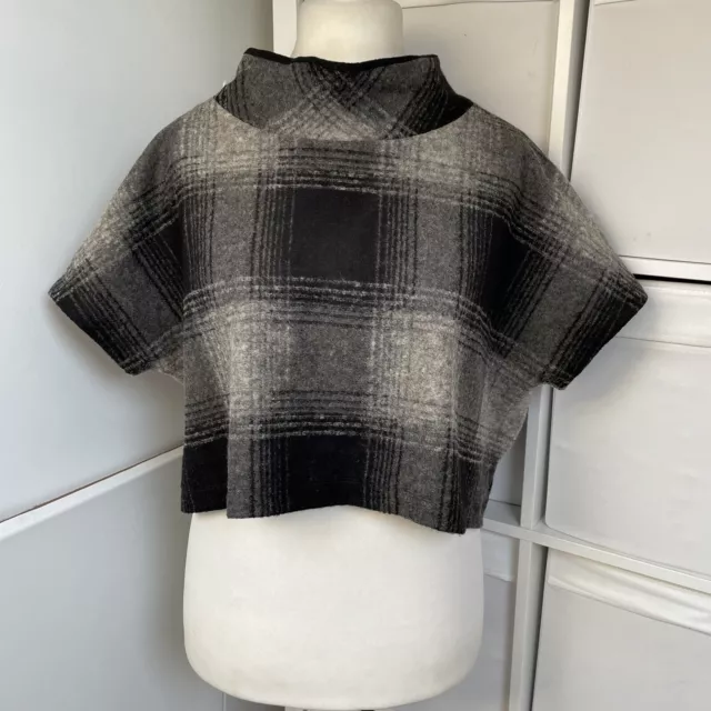 Elemente Clemente Top Size 1 Grey Checked Boiled Wool Blend Cropped High Neck