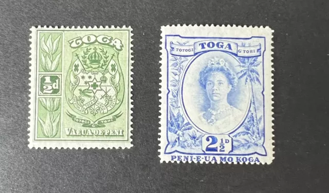 TONGA GVI SG77, 2½d bright ultramarine, &SG 74 1/2d Yellow Green MNH