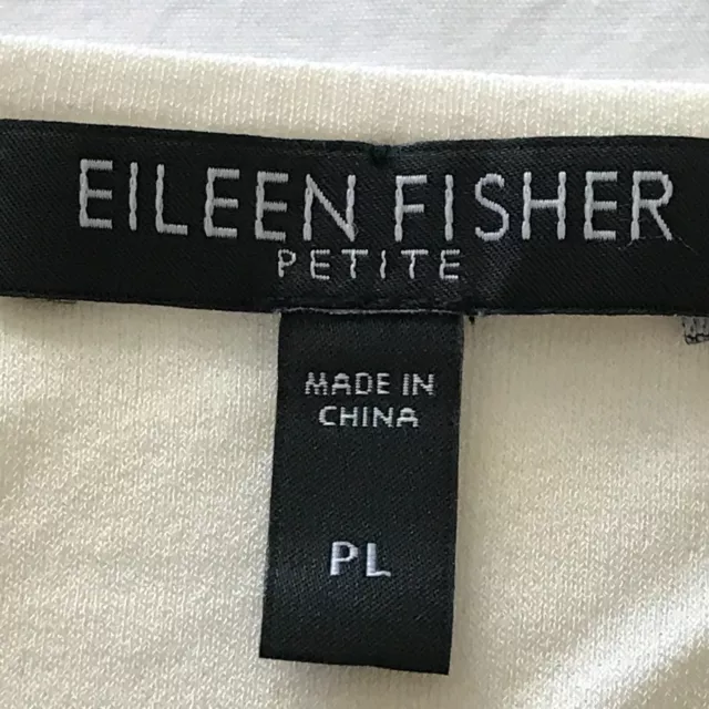Eileen Fisher 100% Silk Jersey Top Women Petite Large Beige Scoop Neck Pullover 3