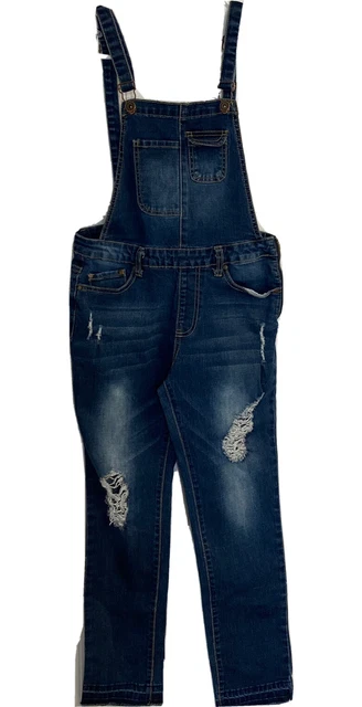 Monkey Ride Premium Jean Jr Denim Straight Leg Pocket Bib Overall Raw Hem Pant-M