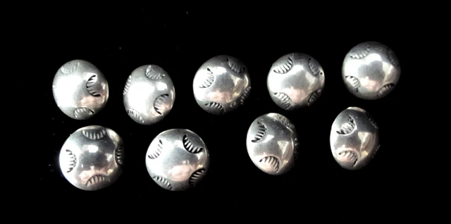 9 Southwestern Style Sterling Silver Buttons - 11mm - Maker's Mark