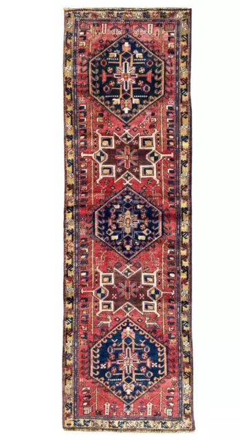 VINTAGE HERIZ RUNNER, HAND MADE PERSIAN WOOL RUG HALLWAY CARPET 10'4" x 3'3"