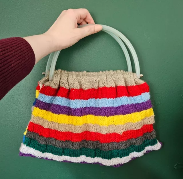 Vintage Knitted Handmade Handle Bag