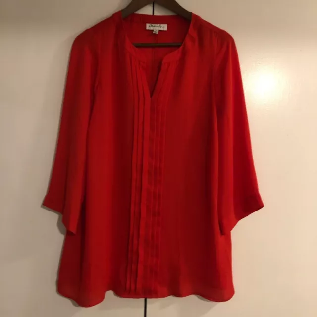 EUC Meera Lane Womens Red Long Sleeve V Neck Pullover Poly Tunic Top Size 0X B72